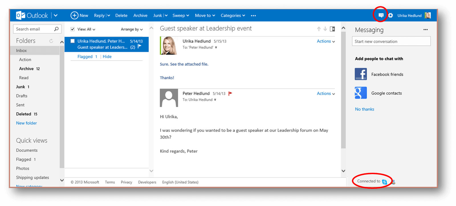 Outlook.com connected to Skype