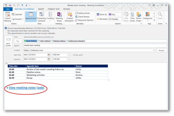 How to effectively use OneNote 2013 shared meeting notes