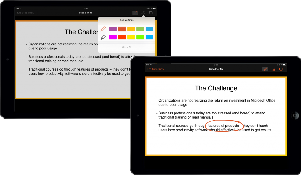 Pen and highlighter in PowerPoint for iPad