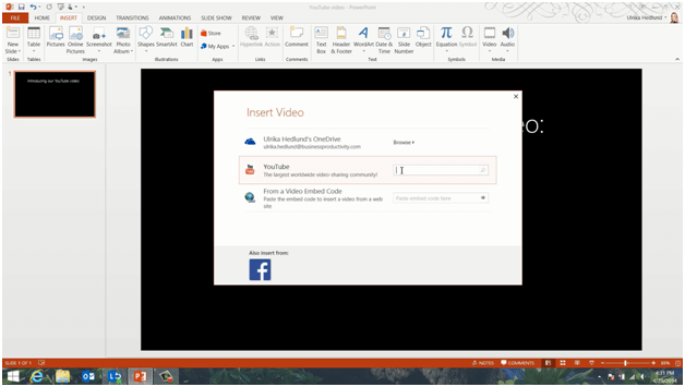 How to insert a video from YouTube in PowerPoint 2013