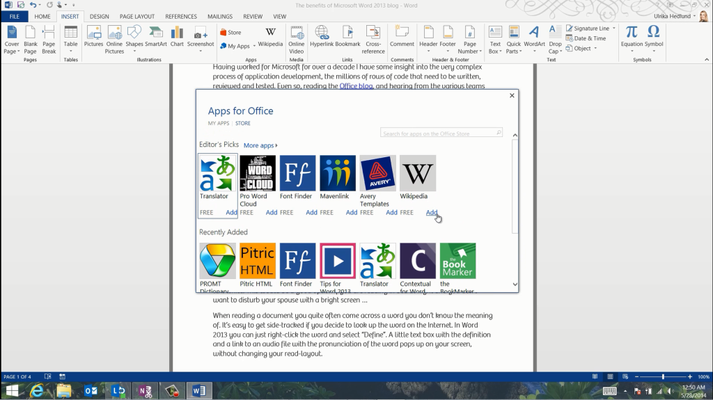 Adding apps to Office 2013